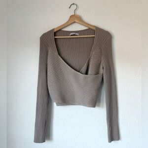 Abercrombie & Fitch LuxeLoft Ribbed Fitted Wrap Sweater Top